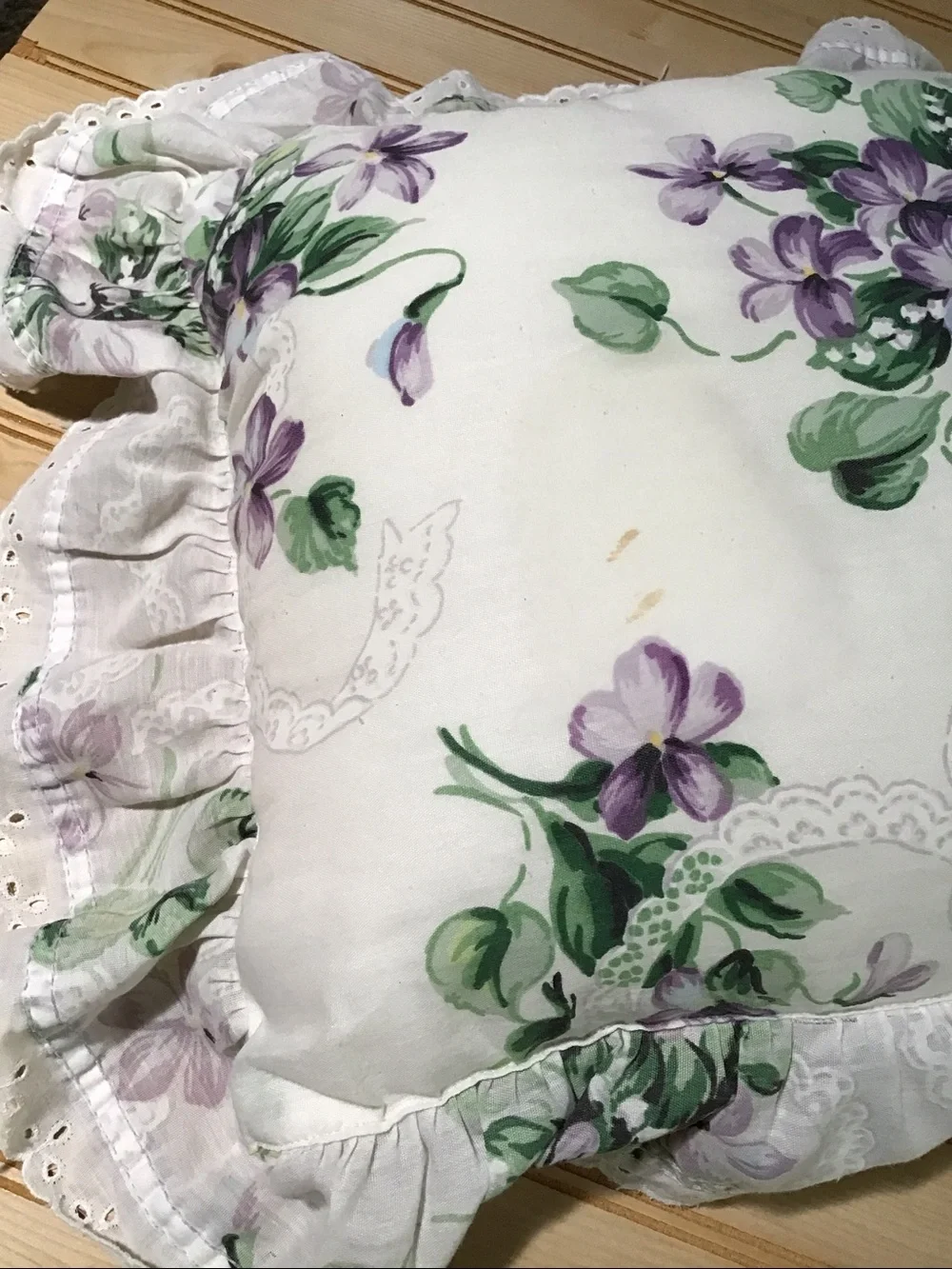 Floral Bunches of Violets Purple Ribbon Eyelet Lace Ruffle Small Throw Pillow